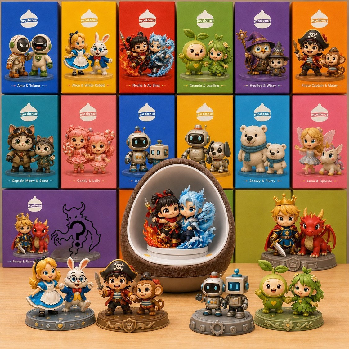 modonut console and character figures